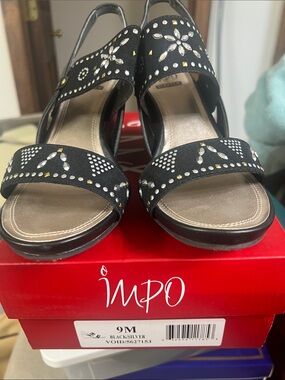 Impo Black Sandals with Silver & Gold Stud Accents